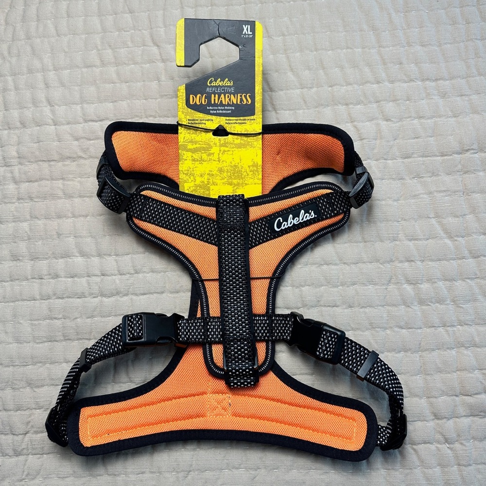 Cabelas Reflective Dog Harness XL Orange Black Mesh Padded 31-39 Inch 2792928